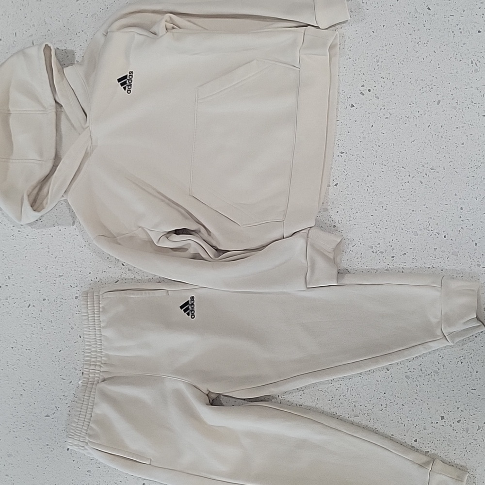 Adidas Fleece Hooded Pullover Set Kids Beige Size 5